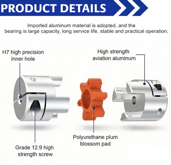 Flexibele Shaft Coupling 10mm x 14mm, Aluminium Motor Connector, CNC Jaw Spider, OD30mm x L40mm, Ideaal voor Precisie Toepassingen en Aandrijfsystemen — afbeelding 4