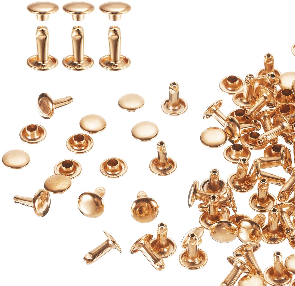 Set van 100 ronde leren nieten 8 x 10 mm (lichtgoud)