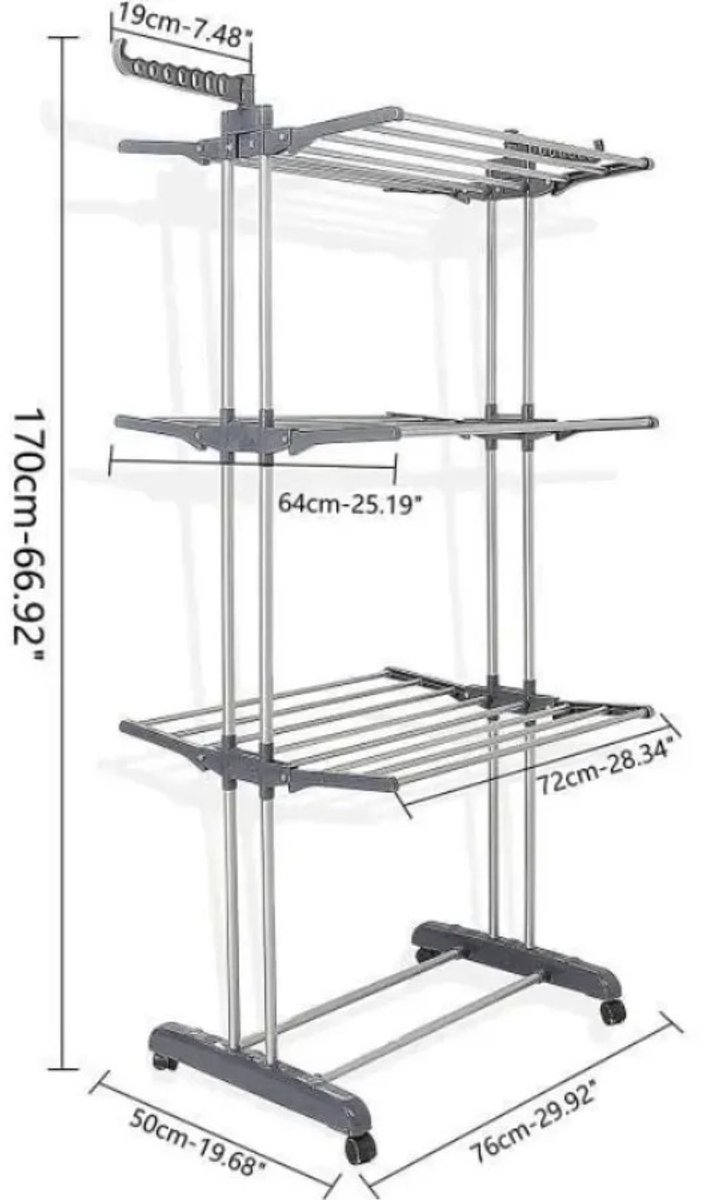 Chelsey-Store - Opvouwbare Wasdroger - 3 Niveaus - Stabiele constructie - 76x50x170 cm - Bestand tegen vocht en corrosie - Ideaal voor kleine huishoudens