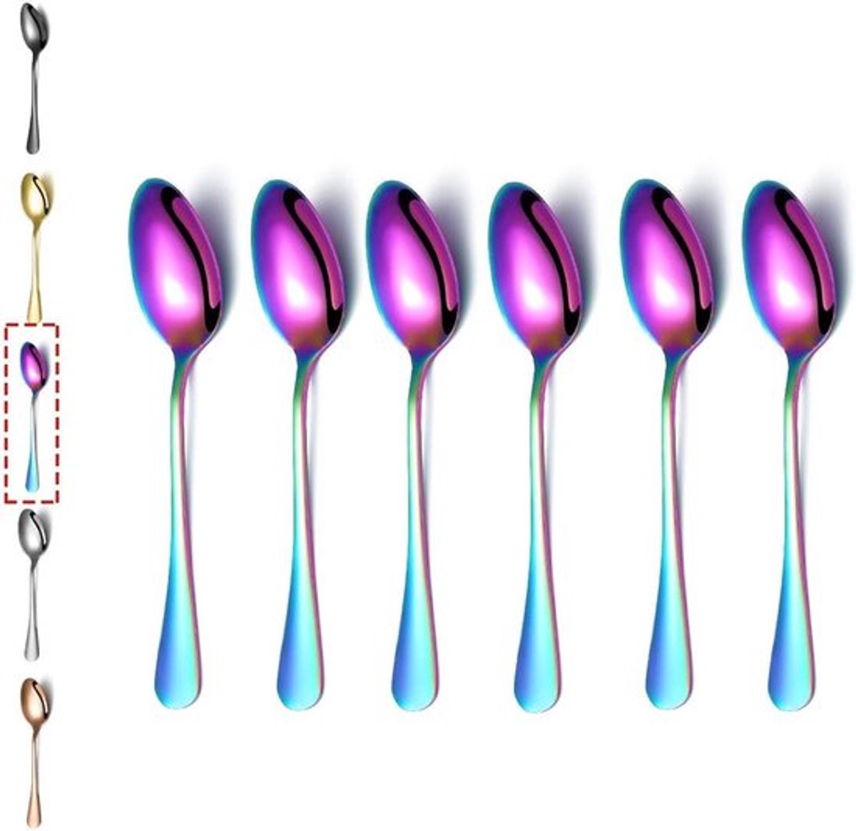 Set van 6 RVS Theelepels met Kleurrijke Titanium Coating voor IJs, Dessert en Koffie