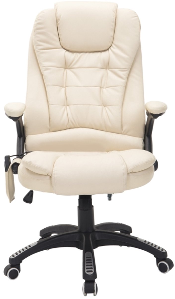 Bureaustoel 62×68×111-121 cm Beige Metaal Relaxstoel stoel leesstoel armstoel met massagefunctie 360° draaifunctie en wielen gemakkelijk schoon te maken voor kantoor slaapkamer en studeerkamer