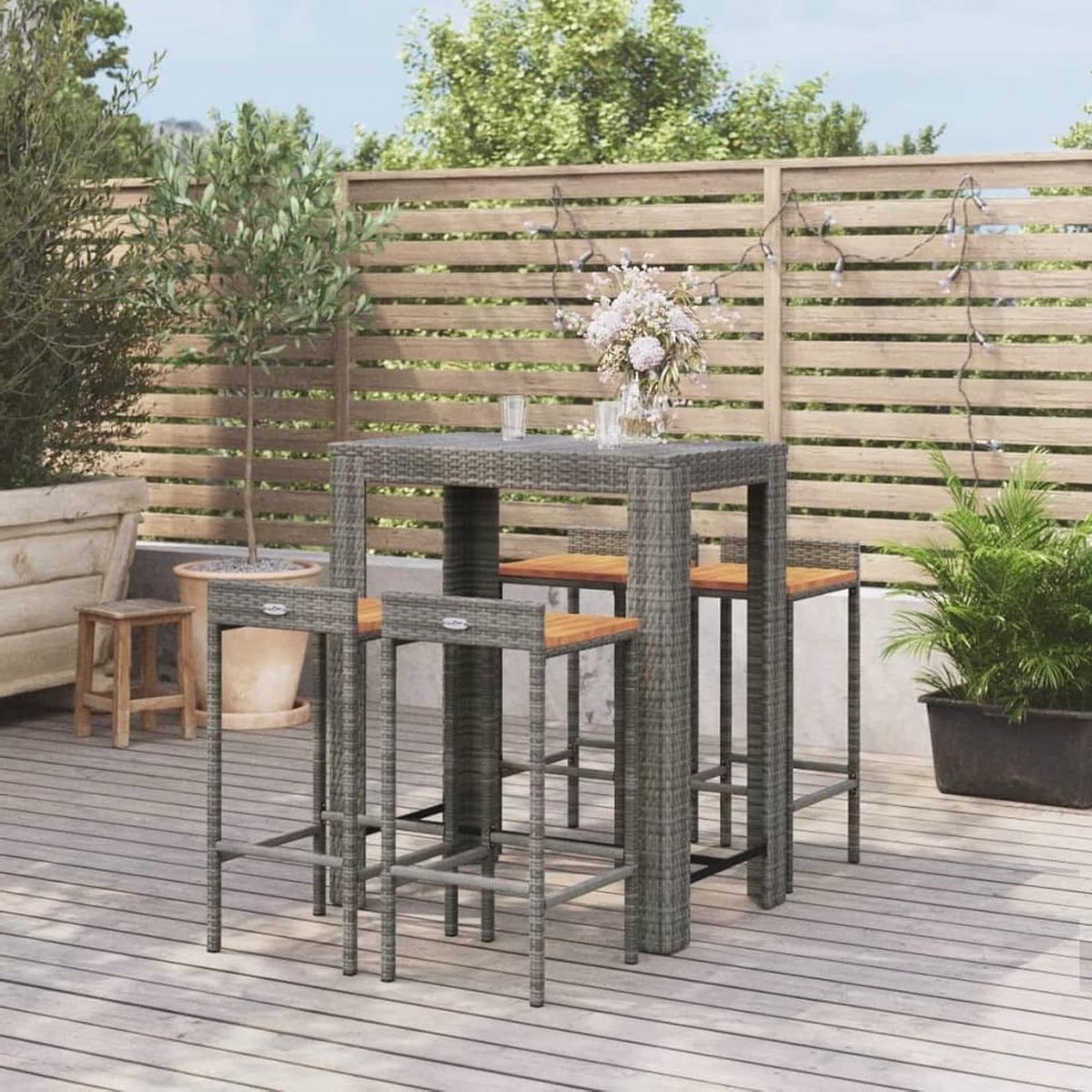 Tuinbarset - Buitenbar set - Ontspannen buiten - Stijlvol en functioneel - 113 x 69 x 14 cm - Grijs