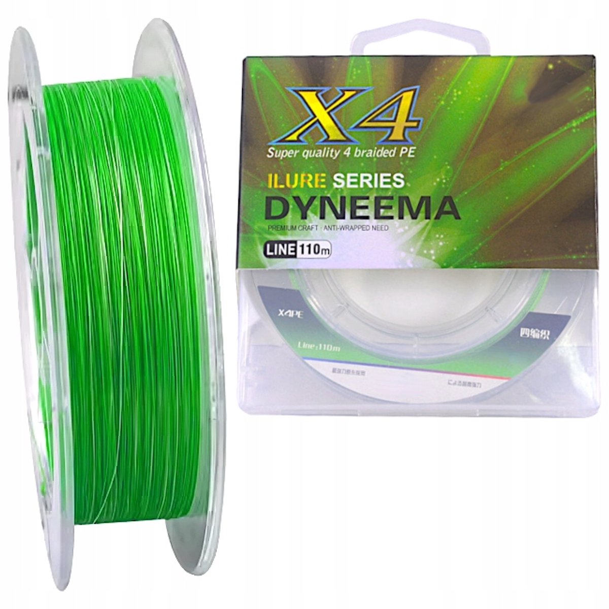 4-Strands Vlechtlijn 0.10mm 110m 4kg Fluo Groen Spinning