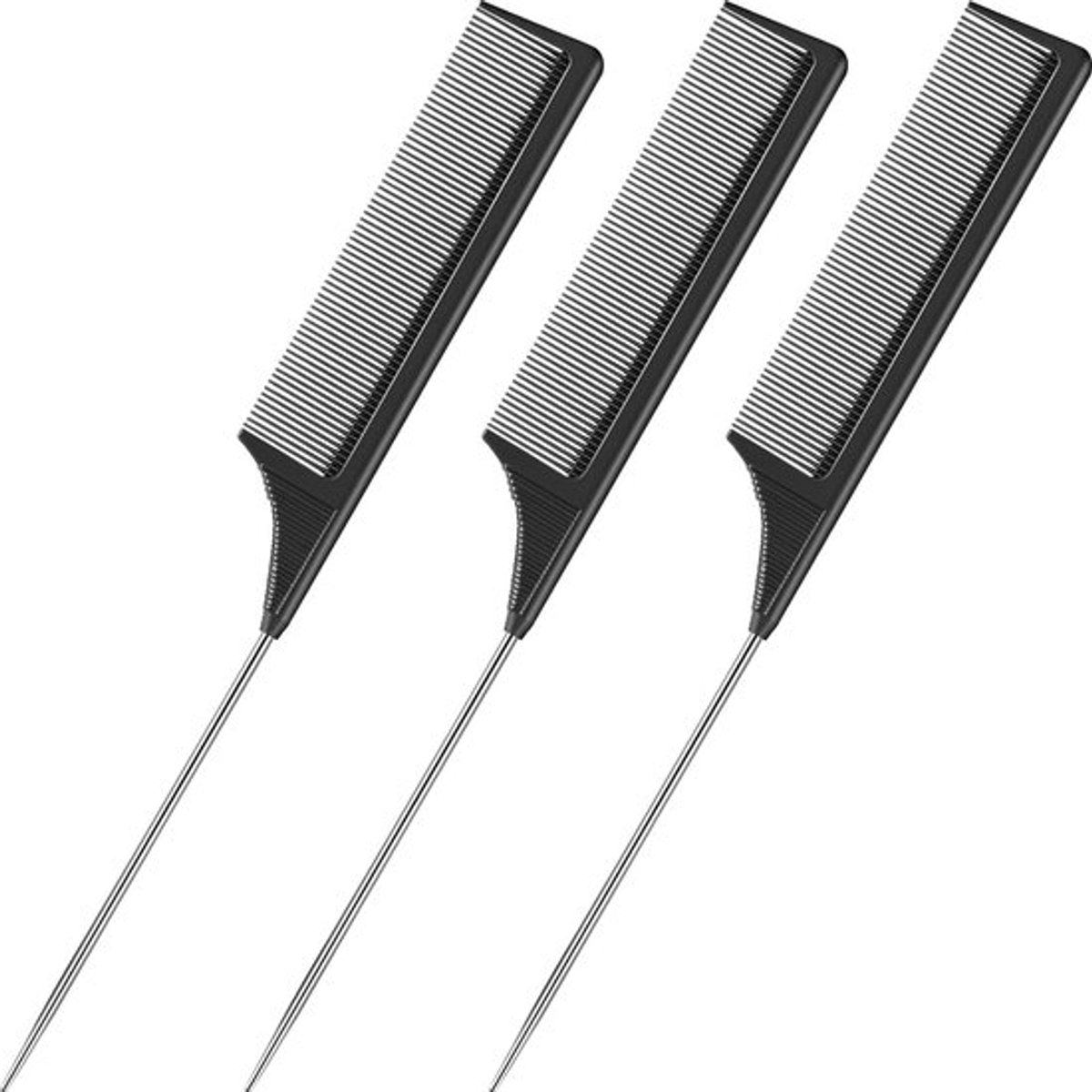 Ratstaartkam Hittebestendig - Carbon Fiber - RVS Pintail - Flexibel - Antislip Handgreep - Duurzaam en Onbreekbaar - Haarkam