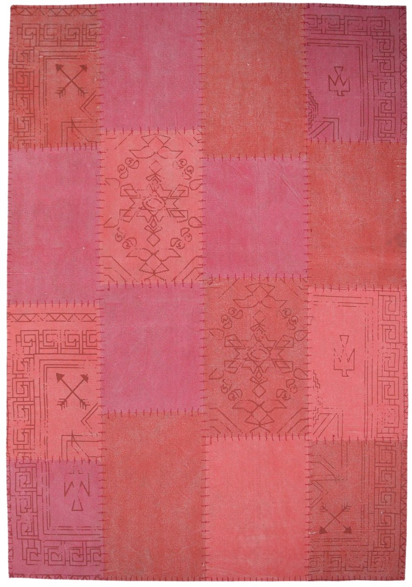 Padiro laagpolig vloerkleed 120 x 170 cm - rood - patchwork design - met grote rechthoekige vlakken en vintage ornamenten - geschikt voor vloerverwarming - van katoen