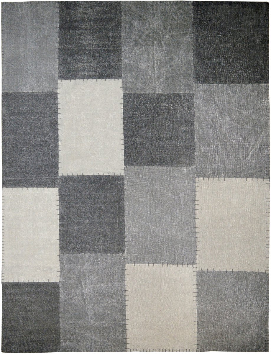Padiro laagpolig vloerkleed 120 x 170 cm - multi / grijs - patchwork design - met grote rechthoekige vlakken en vintage uitstraling - geschikt voor vloerverwarming - van katoen