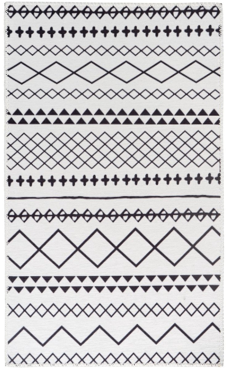 Padiro vloerkleed 120 x 180 cm - wit / zwart - boho geometrisch patroon - geschikt voor vloerverwarming - van polyester
