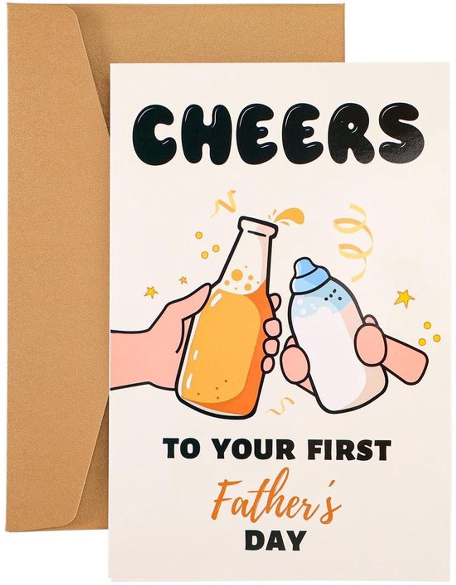 Eerste Vaderdagkaart, Papieren Wenskaart voor Nieuwe Vader met Envelop Grappige Vaderdagcadeaubonnen voor Zoon en Schoonzoon (Stijl 2)