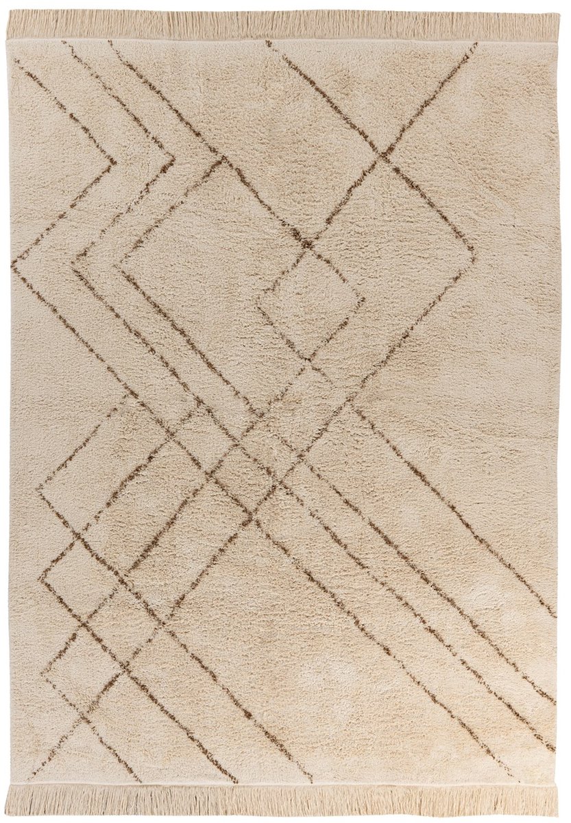 Padiro laagpolig vloerkleed 120 x 170 cm - crème / bruin - modern geometrisch patroon - geschikt voor vloerverwarming - van katoen