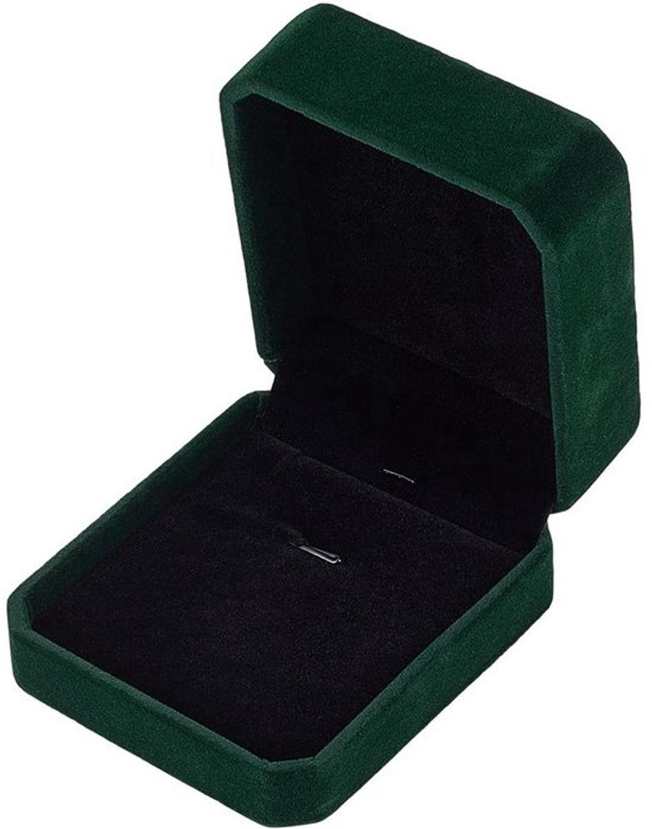 Sieradendoos Donkergroen Fluweel - Kleine Reizen - Vierkante Hanger Display - Organizer - Sieraden Opslag - 7,5 cm - Sieradenbox