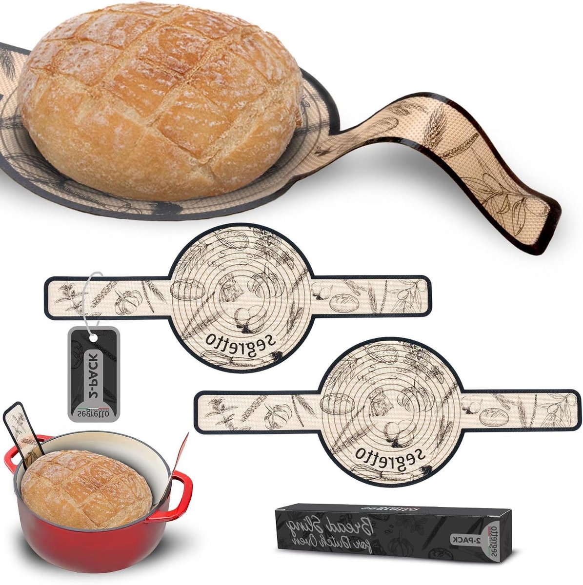 Silicone Brood Sling - Broodmat Dutch Oven - Brood Bakken - Hittebestendig tot 260°C - 25.4 x 12.7 cm - Grijs