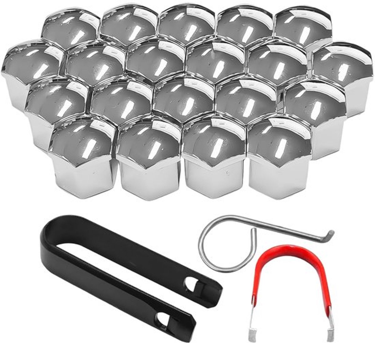 Moer Caps 20 Stuks - Hex Moer Caps - Creatieve Design Onderdelen - Multifunctionele Auto Moer Caps - Duurzaam Plastic - Inclusief 2 Clips en 1 Haak - Moerkappen