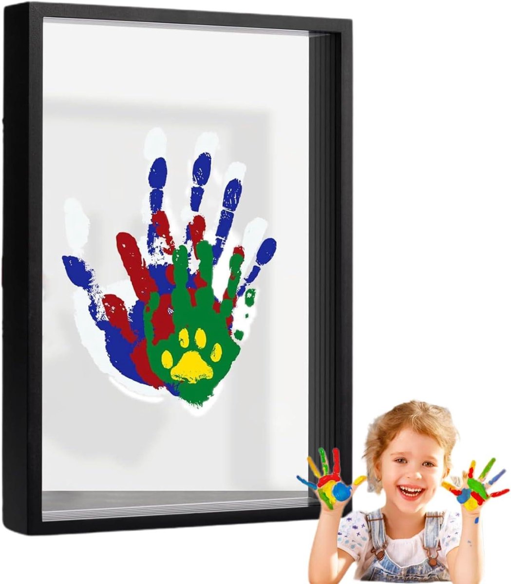 Baby Handafdruk Kit - Voetafdruk Frame - Herinneringen Vastleggen - Acryl en Hout - 22.3 x 31 cm - Zwart
