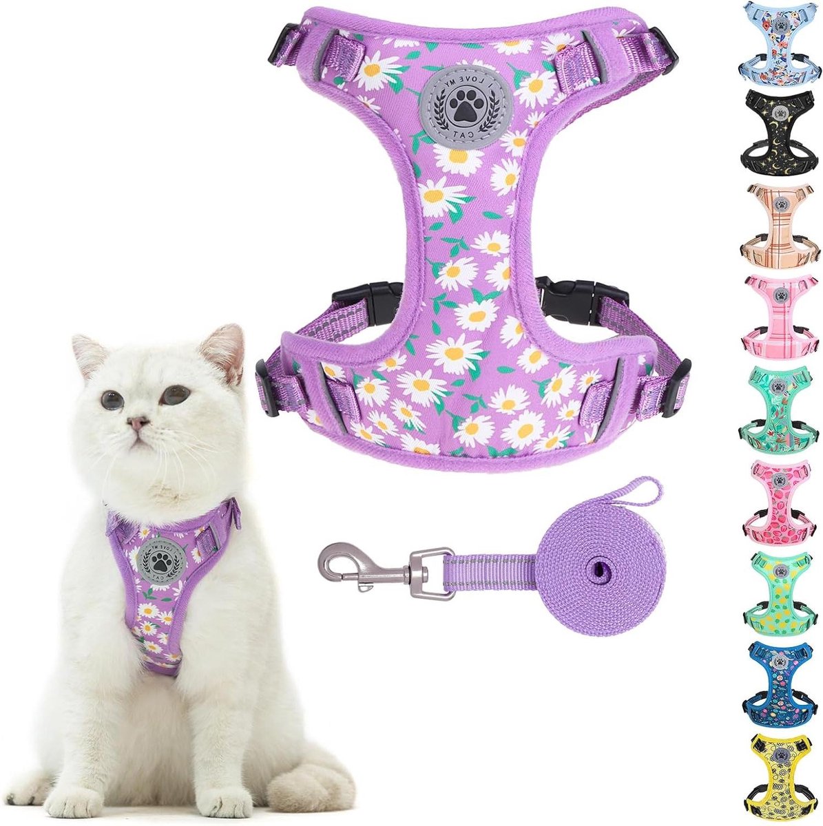 Harnas met Lijn - Katten Tuigje - Buitenwandelingen - Anti-ontsnapping - M Borst 30-48cm - Paars