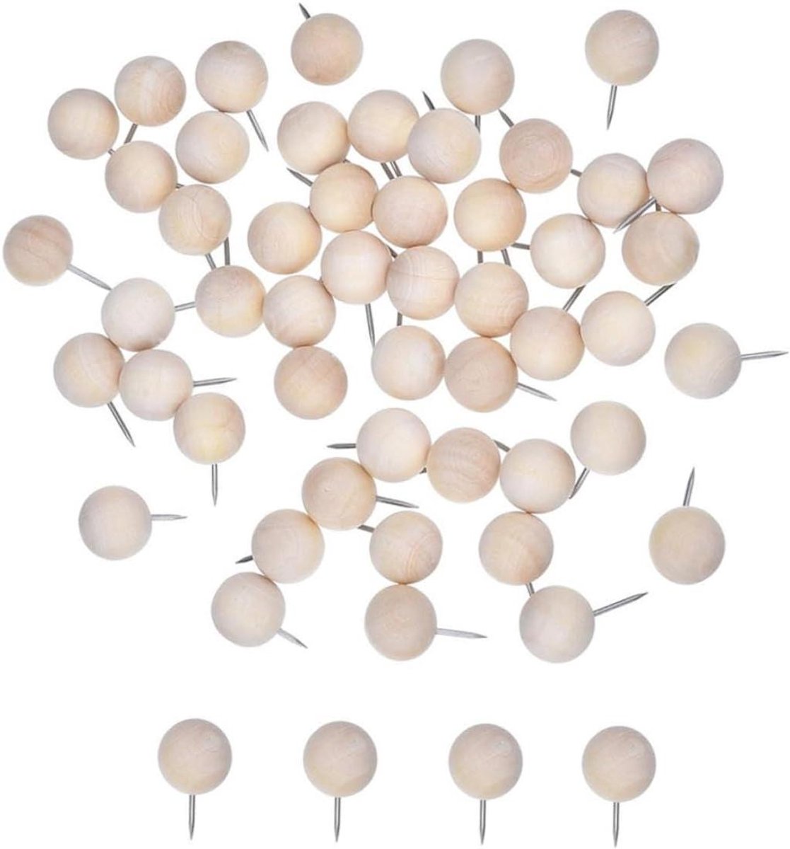 Houten Kopspijkers - Decoratieve Punaises - Foto's Bevestigen - Ronde Houten Kop - 2x1x1CM - Beige