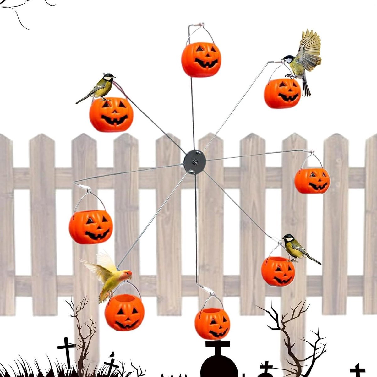 Draaiend Vogelvoer Reuzenrad - Vogelvoederstation Voederbak - Vogels Voeren - Uniek Halloween Thema - 60x60x25 cm - A