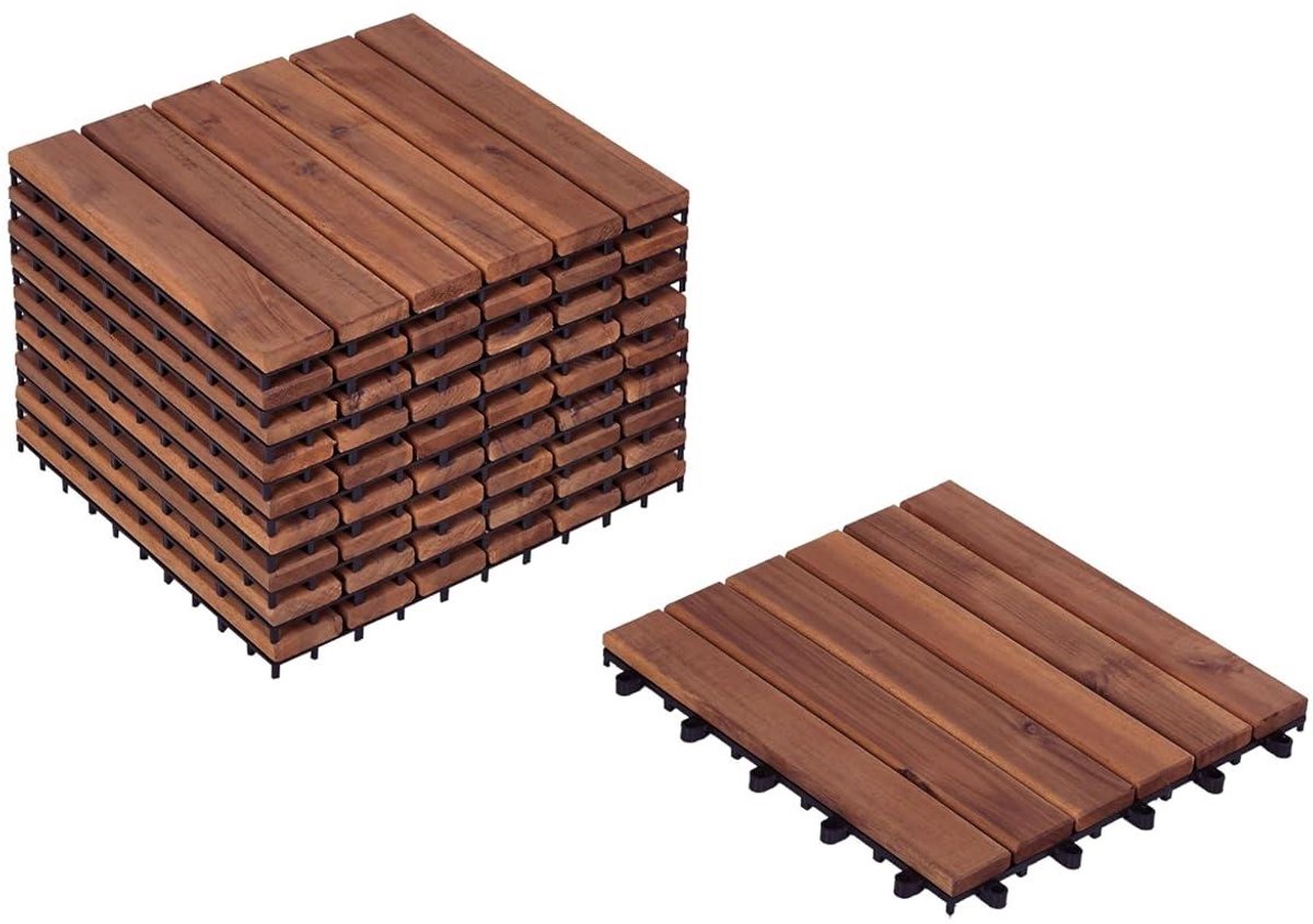 Terrastegels Hout - Houten Vloertegels - Tuin Decoratie - Gecertificeerd Acaciahout - 30 x 30 cm - Bruin