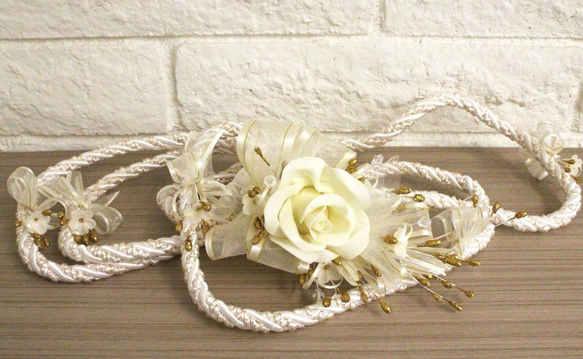 Bruiloft Lasso - Traditionele Lazo - Ceremoniële Verbinding - Handgemaakt met Rozen - 54 Inch Lus - Ivoor en Goud
