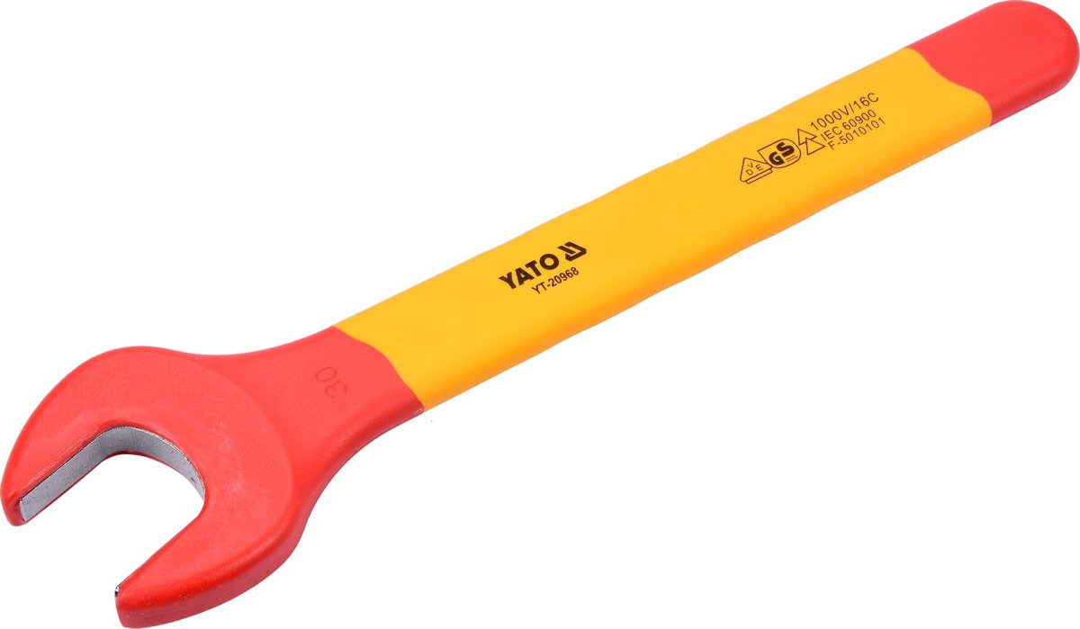 YATO VDE Geïsoleerde Steeksleutel 30 mm - 1000V Geïsoleerd Gereedschap - Lengte 290 mm - Chroom-Vanadium Staal - Elektriciens Steeksleutel voor Werkzaamheden Onder Spanning (YT-20968)