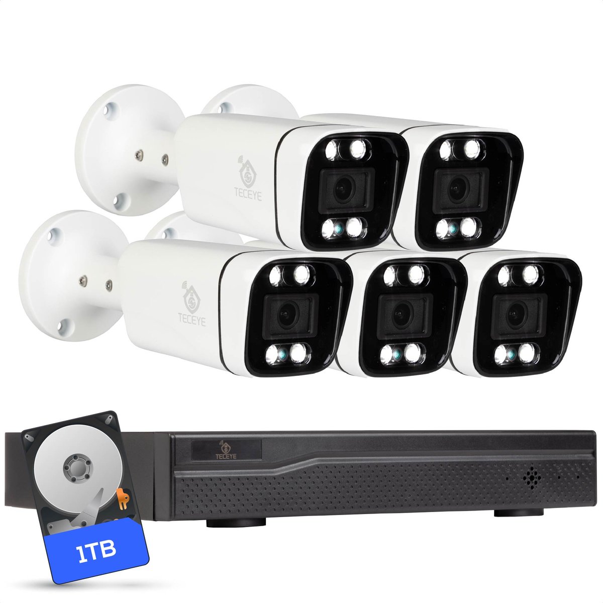 Teceye Compleet Camera Beveiliging Set met 5x POE Camera - 1TB - Beveiligingscamera - Beveiligingscamera binnen - Beveiligingscamera buiten - CCTV Camera systeem - Beveiligingscamera set - Bewakingscamera set