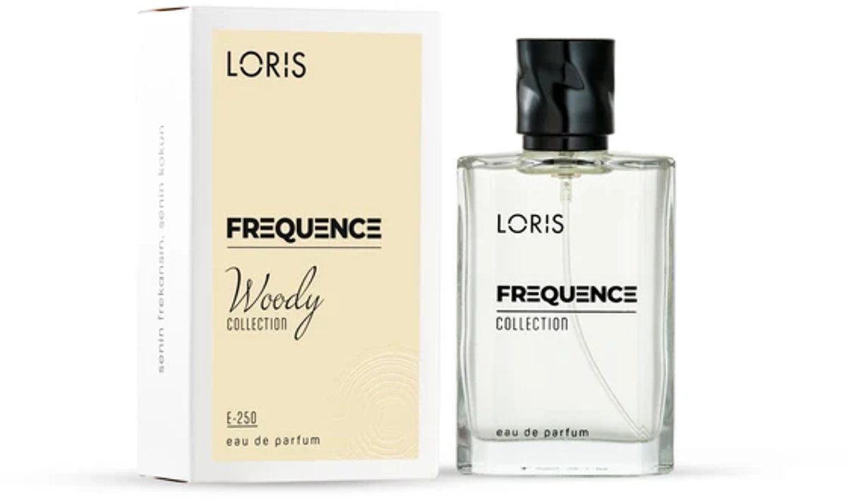 Loris Parfum - Frequence Woody Parfum - E250 for him -Herenparfum - Geurnoten: Mirabelle Pruim, Kastanje en Sandelhout- 50ML