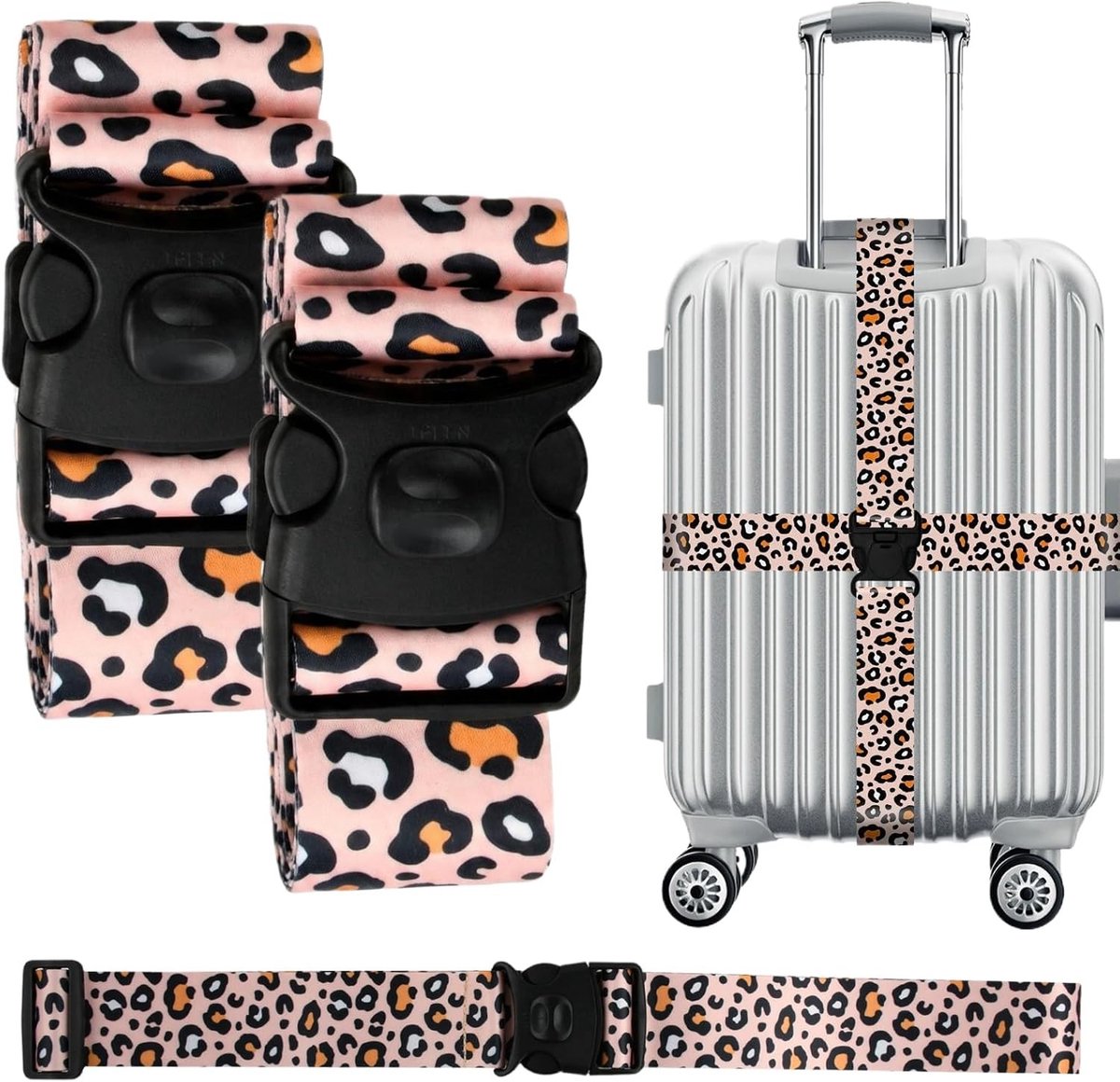 Verstelbare Kofferspanners 200 cm met Luipaardpatroon voor Snelle Identificatie van Bagage - Robuuste en Antislip Luggage Strap voor Koffers van 50 cm tot 81 cm