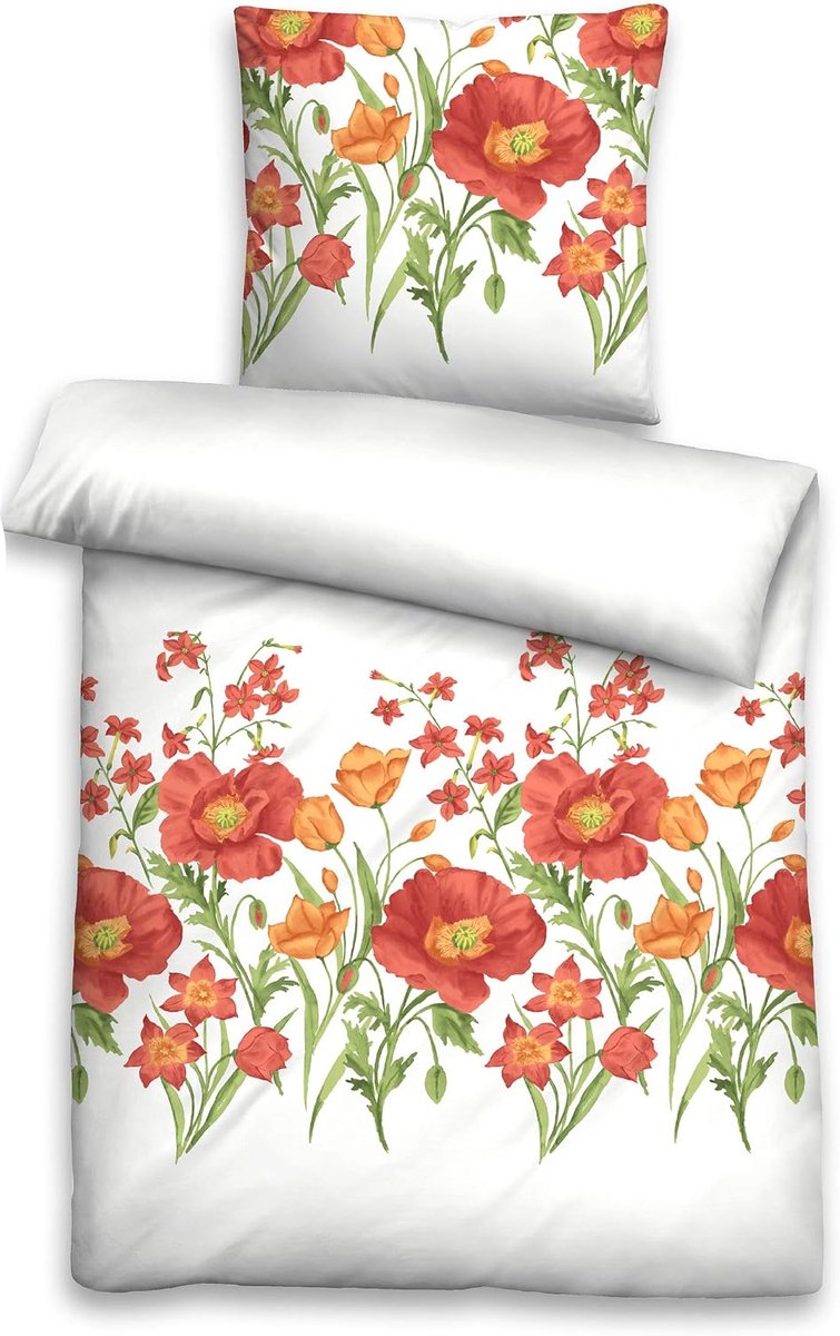 Castell Seersucker Beddengoed Bloemen 20702-176 Maat 135x200 - 80x80 cm Rood Terra