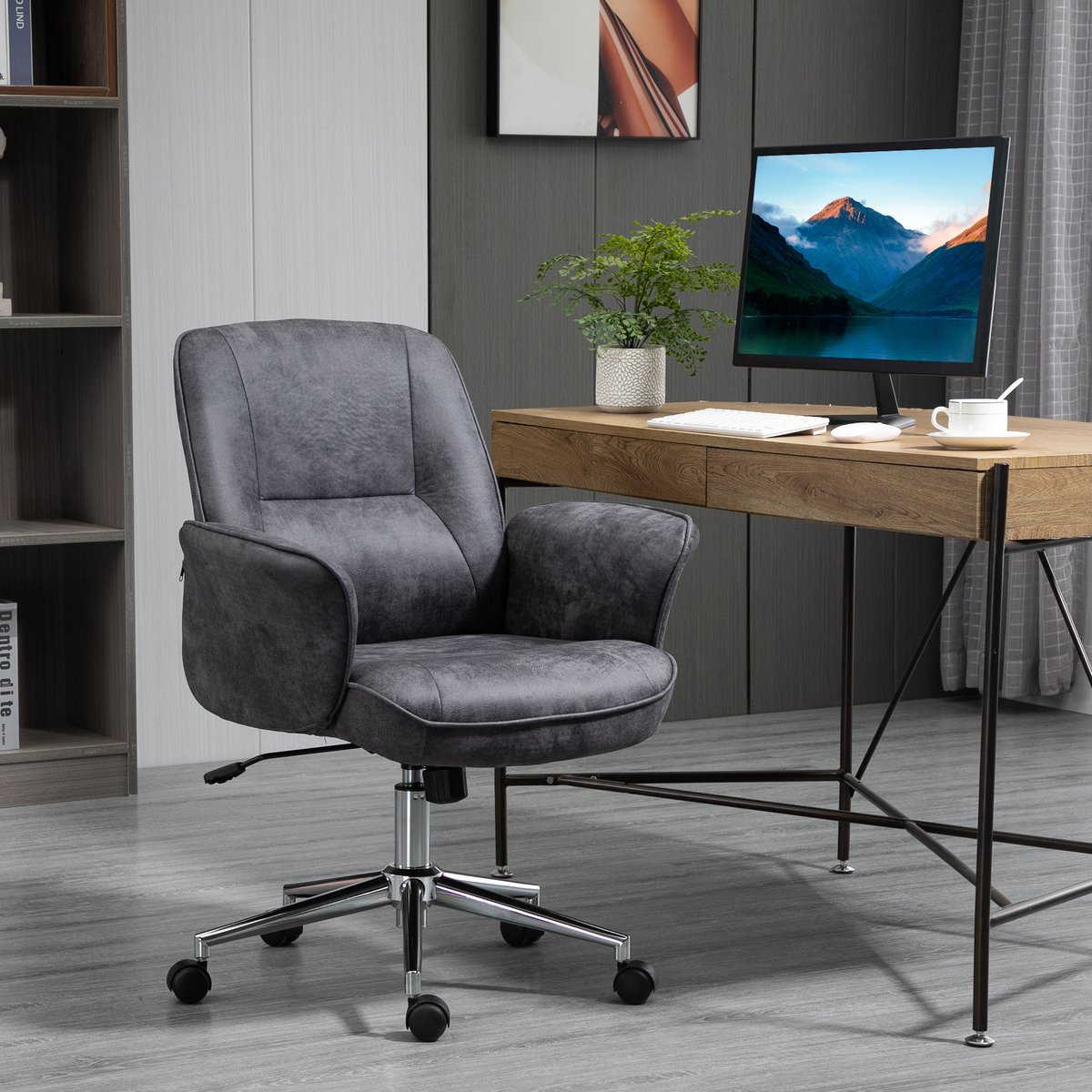 MIVRAY Bureaustoel XXL 67 X 69 X 92 102 Cm - Ergonomisch Met Wippenfunctie En Hoogteverstelling - Voor Kantoor En Thuiswerk - Stof Donkergrijs