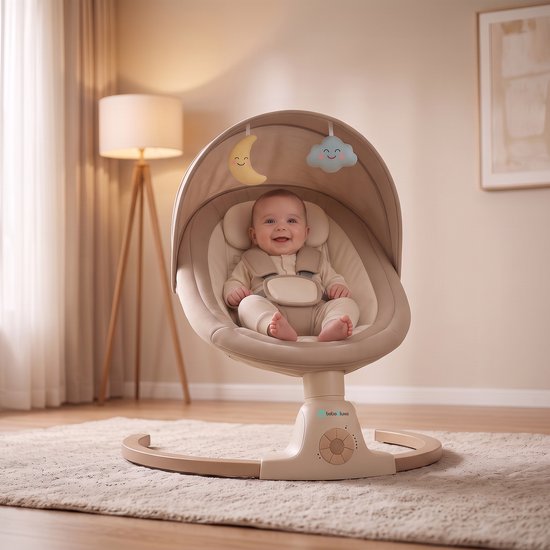 Bebe2luxe AVA Elektrische Babyschommel en Wipstoel, Bluetooth-compatibel, draagbare rustgevende babystoel met schommelbewegingen en ingebouwde geluiden (beige) — afbeelding 5