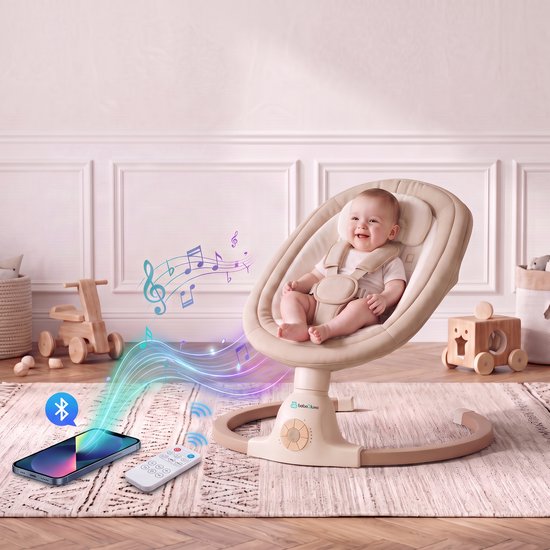 Bebe2luxe AVA Elektrische Babyschommel en Wipstoel, Bluetooth-compatibel, draagbare rustgevende babystoel met schommelbewegingen en ingebouwde geluiden (beige) — afbeelding 2