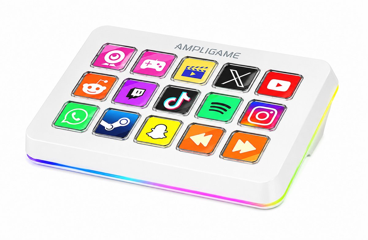 FIFINE D6 - Mixer - RGB Studio Controller - 15 LCD Aanpasbare Toetsen - Podcast / Streaming / Gaming - Inclusief Gratis Software - Wit