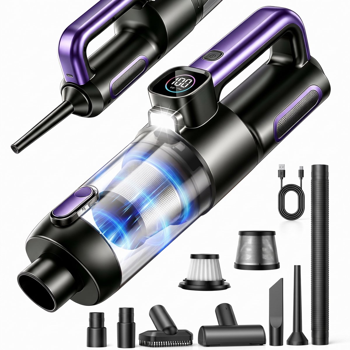 Nexeli NX-AP-30 Auto Stofzuiger – Draadloze Kruimeldief – Handstofzuiger – Blaasfunctie – USB-C Oplaadbaar