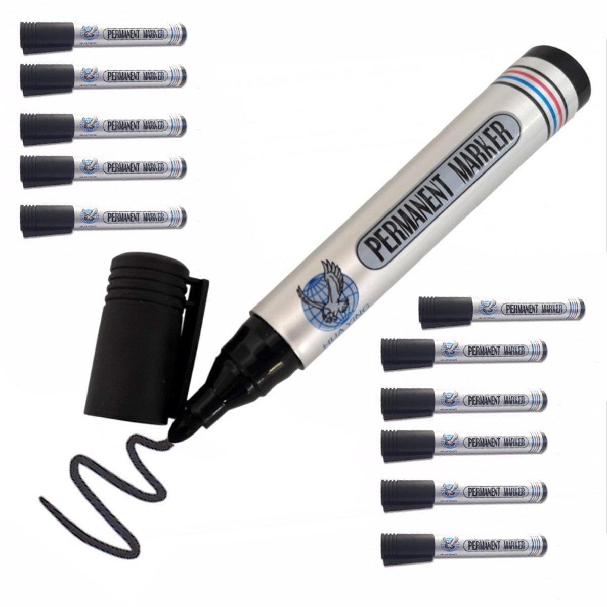 Rosfix Markerpen Set - Zwart, 12 Stuks - 14 cm, Sterk Gepigmenteerd - Voor Huis Kantoor Magazijn