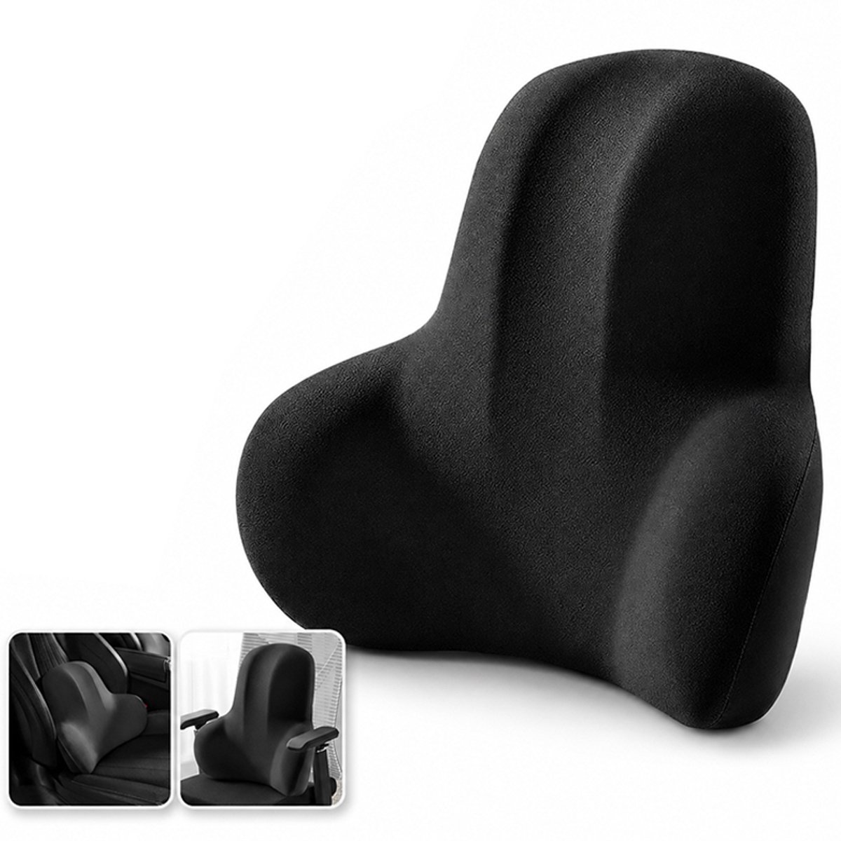 Bobypet - Autorugkussen - Rugleuningkussen van traagschuim - Zitkussen voor ondersteuning van de rug in de auto - Auto interieuraccessoire voor stoel en rugleuning - 43*6*34cm - Zwart