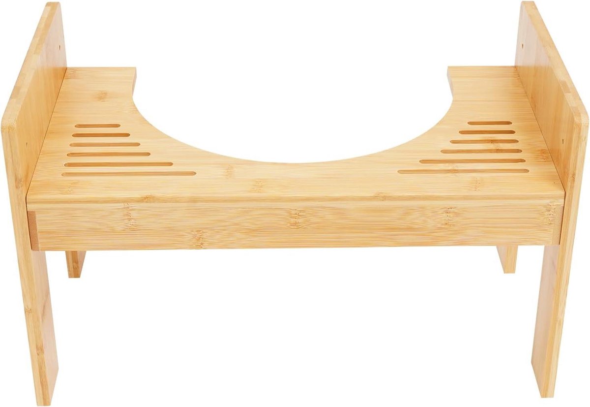 Toiletkruk Bamboe - Badkamerkruk Krukje - Ontlasten Ondersteunen - In Hoogte Verstelbaar - 45 x 24.5 x 28 cm - Houtkleur