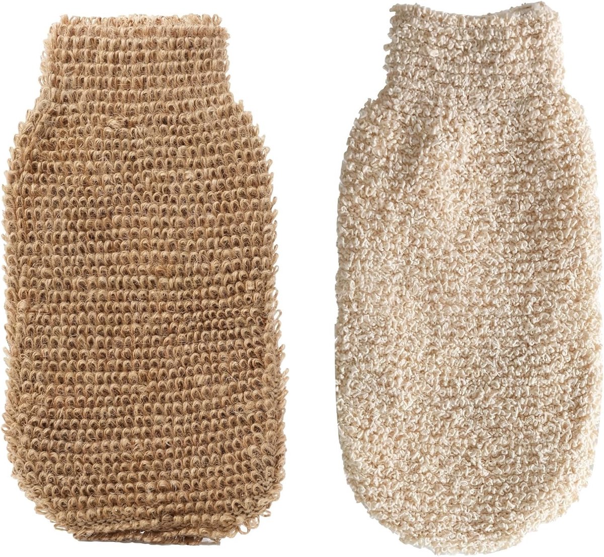 Exfoliërende Handschoenen van Jute en Hennep voor een Stralende Huid, Natuurlijke Lichaamspeeling, Massage en Douche, 2 Stuks, 11.5 cm