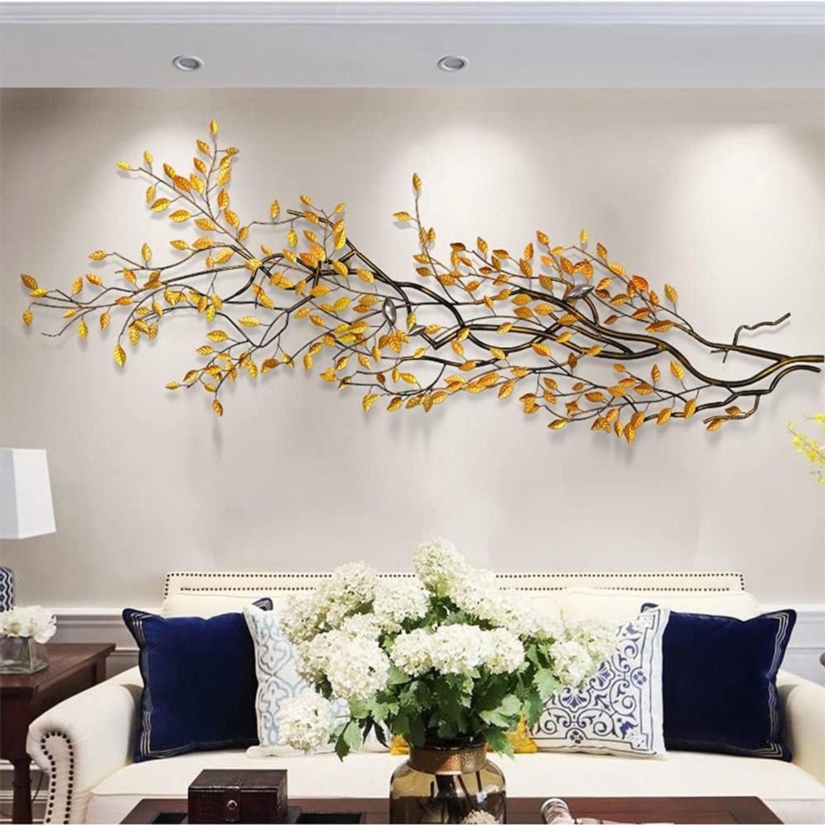 Metalen Wanddecoratie - Wandkunst Metaal - Woonkamer Aankleden - 3D Blad Ontwerp - 120 x 50 cm - Multicolor