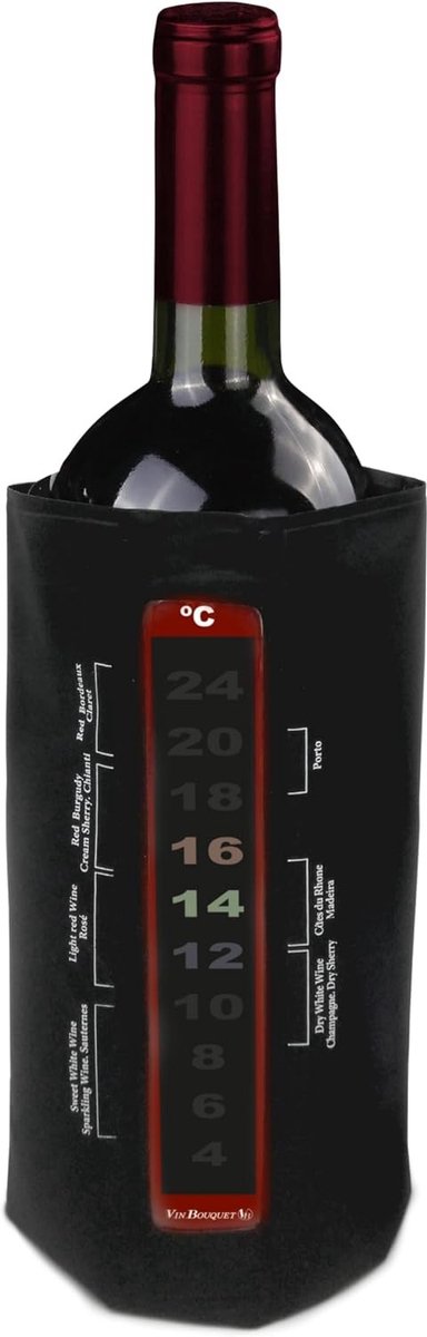 Koelhoes met Thermometer - Zwart - Herbruikbare Fleskoeler voor Wijn en Cava - Voor Temperatuurcontrole