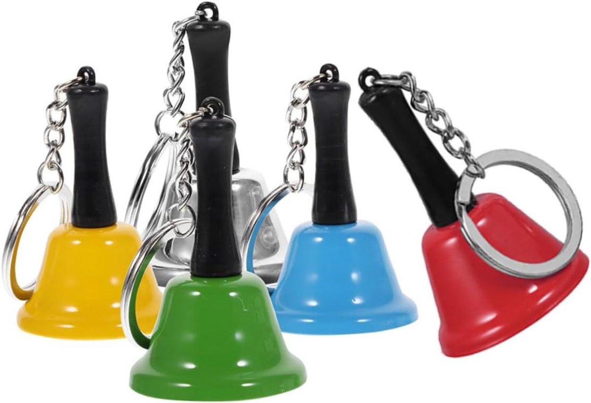 Hand Ring Bellen - Alarm Bel - Diner Melder - Set van 5 stuks - 12 cm lengte - Mix Kleuren