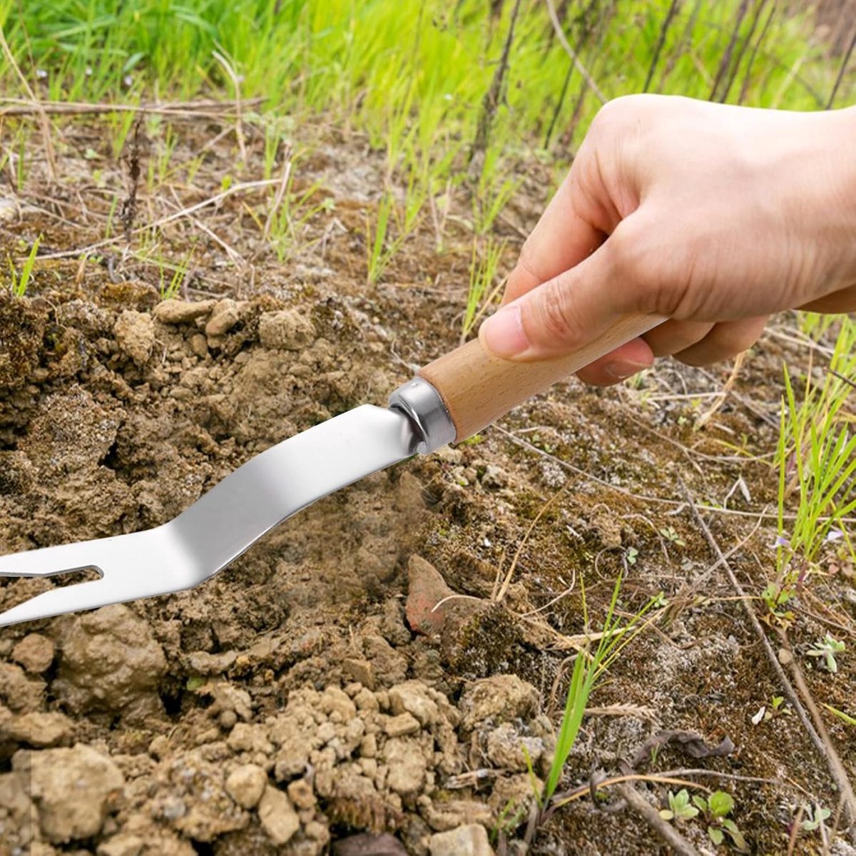 Onkruidsteker Tuin - Wortelverwijderaar Staal - Onkruid Verwijderen - Ergonomisch Ontwerp - 27 cm - Zilver