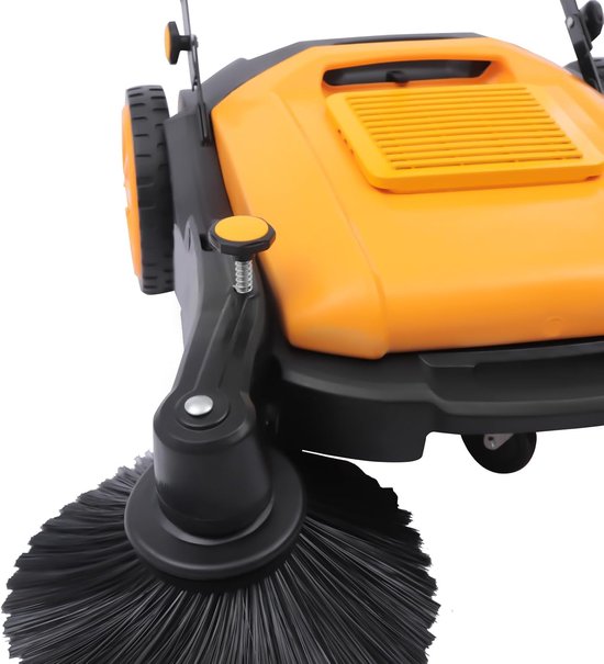Handmatige Veegmachine - Veegmachine voor Buiten - Grote Oppervlakken Reinigen - Dubbele Zijborstels - 105 cm Werkbreedte - Zwart Geel — afbeelding 4