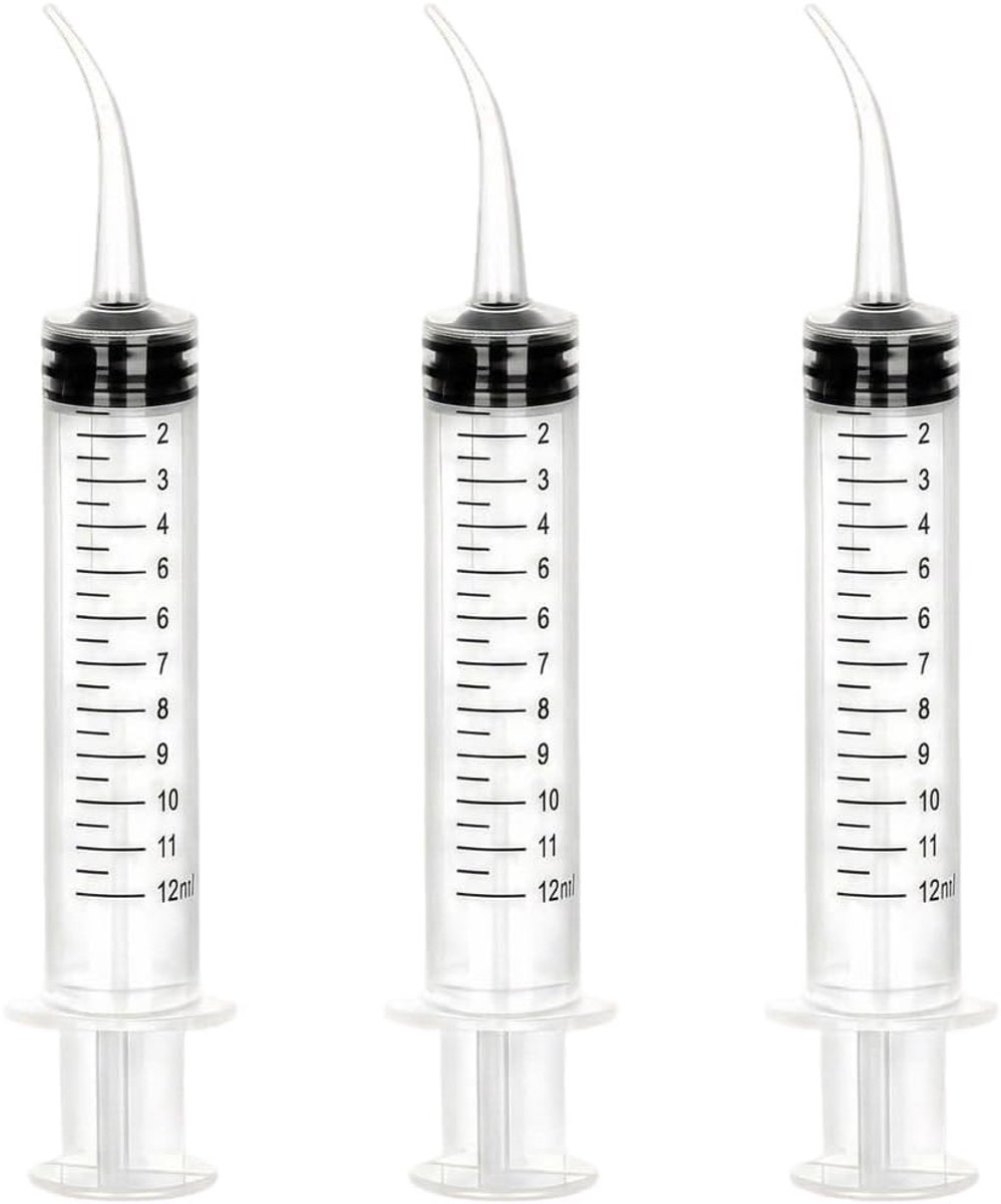 Gebogen herbruikbare kunststof spuiten 12 ml - praktische doseerspuiten voor industriële toepassingen, tandreiniging en veilig doseren van dierenvoeding