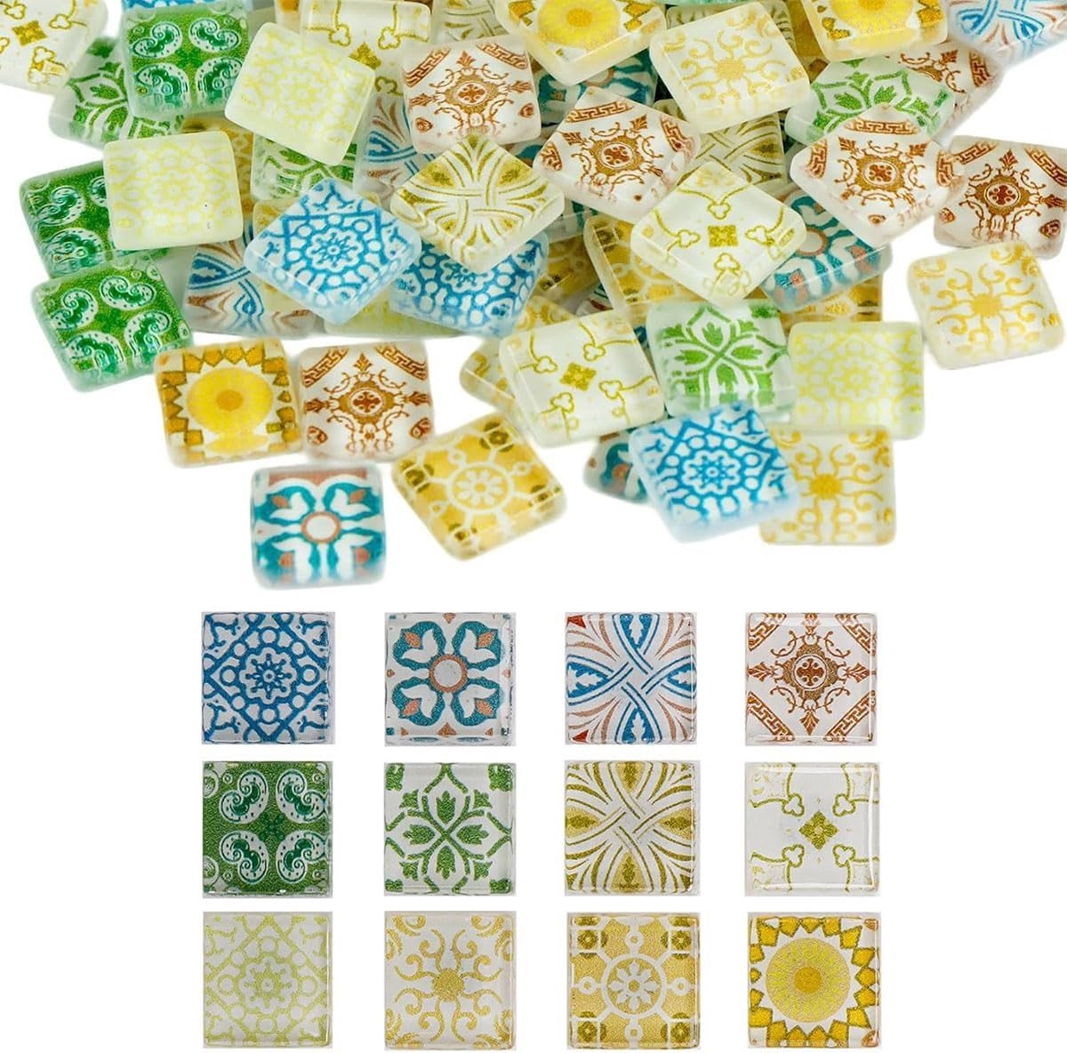 DIY Mozaïektegels voor Creatieve Projecten, 81 Stuks Glazen Mozaïeksteentjes met 12 Patronen, Ideaal voor Onderzetters, Vazen en Decoratie