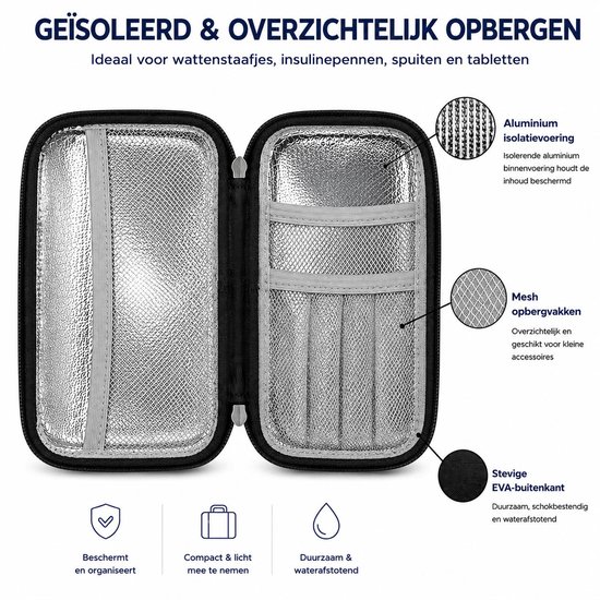 ETSELLS Insuline Koelcase Zwart - Medicatie Koeltas - Inclusief 2 Ice Packs - Waterdicht & Schokbestendig - Diabetes Etui - Voor Reizen van Etsells — afbeelding 4