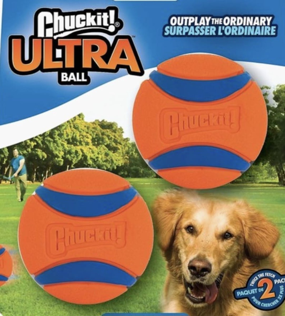 Chuckit - Bal - Speelgoed voor dieren - medium - 7 cm - Oranje met blauw - Honden bal - Speelbal hond - Speelgoed hond