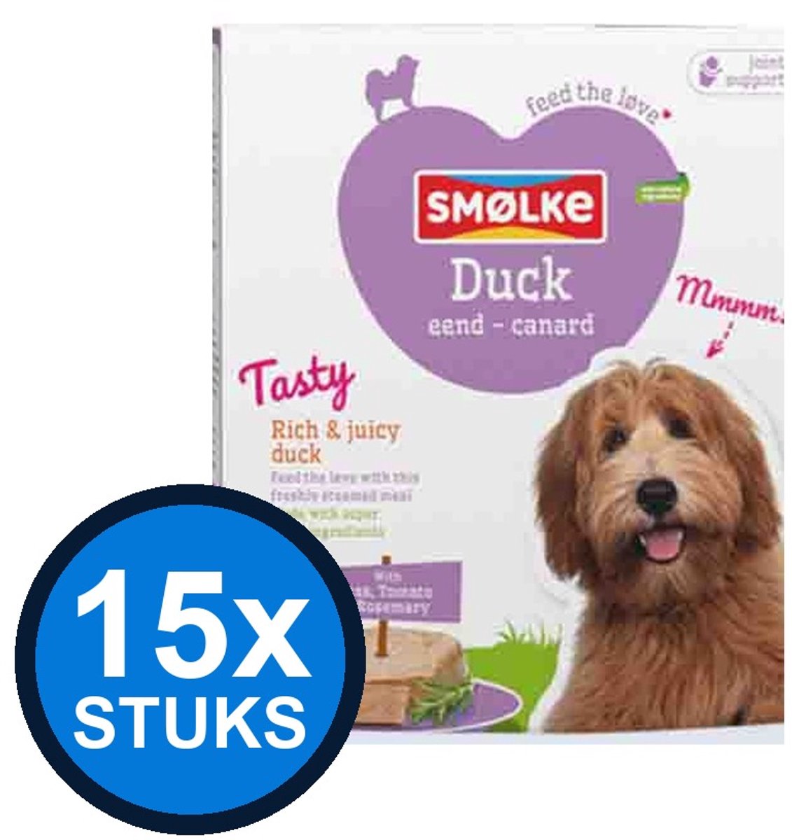 Smølke Smølke hond vers gestoomd eend 395gr