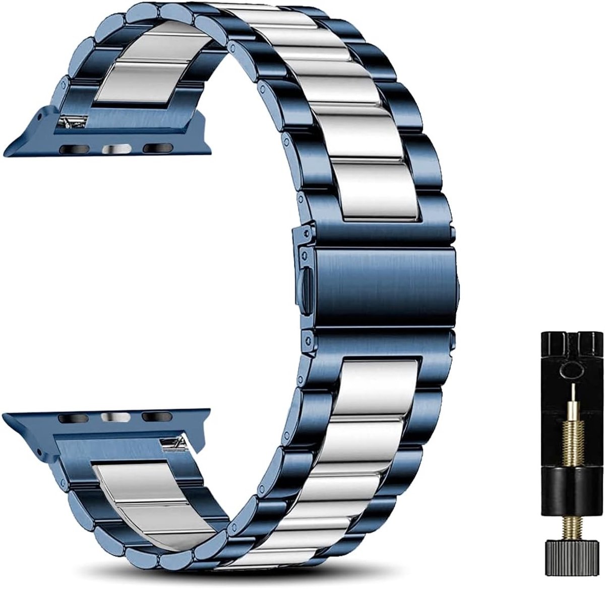 Uniseks roestvrijstalen metalen horlogeband voor Apple Watch 38 mm tot 49 mm, blauw/zilver, geschikt voor Ultra en Series 10 tot 6, duurzame en stijlvolle vervangband