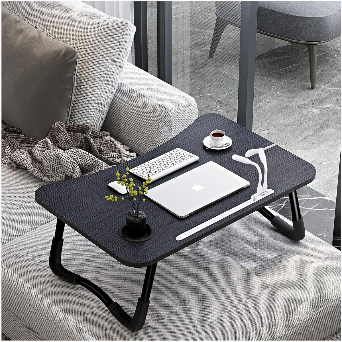 Bedtafeltje voor op bed - Zwart - 60 x 40 x 26 cm - Inklapbaar MDF Laptopbureau met USB-poorten - Voor Thuisgebruik