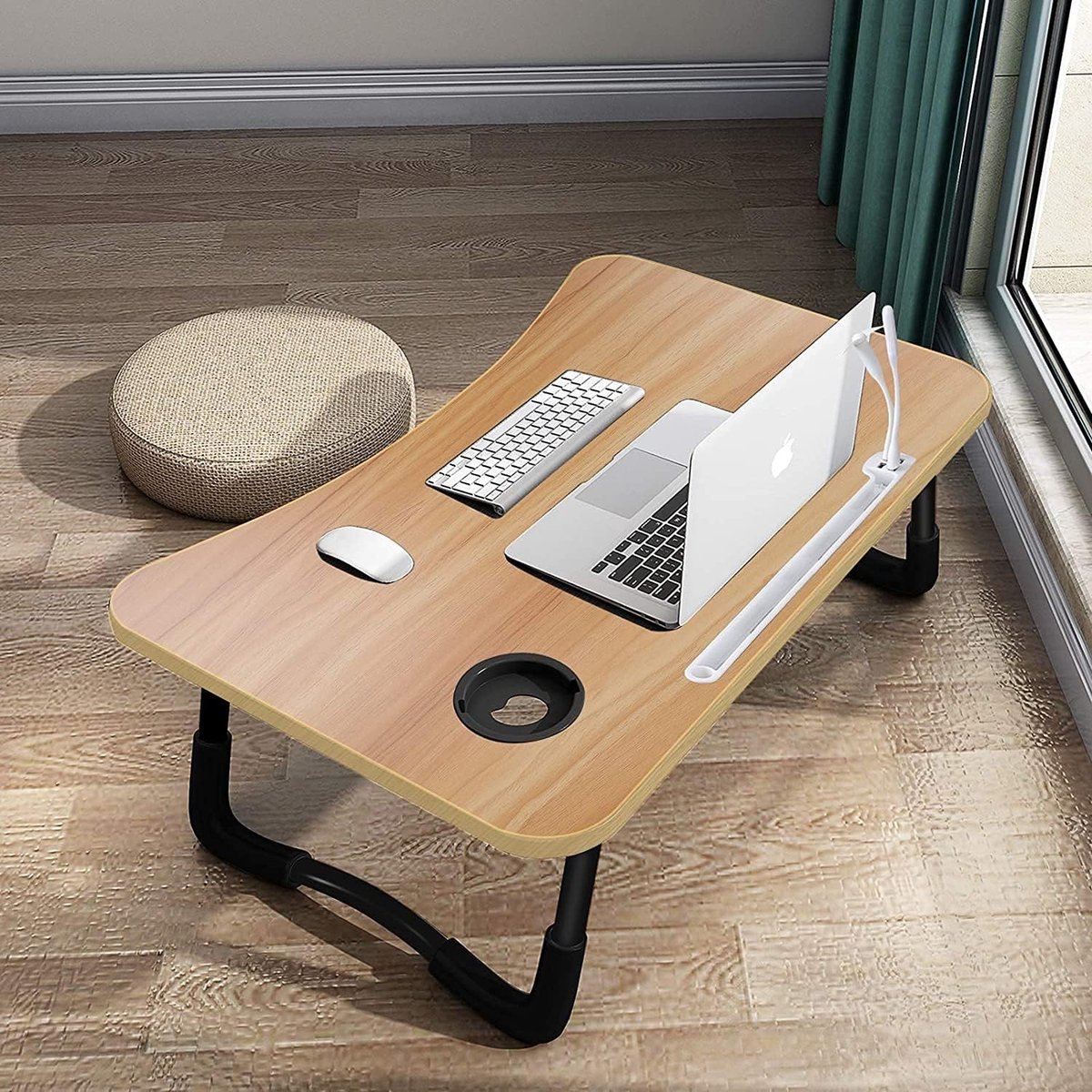 Bedtafeltje voor op bed - Log Kleur - 60 x 40 x 26 cm - Inklapbaar Laptop Bureau met USB-poorten en Tablet Houder