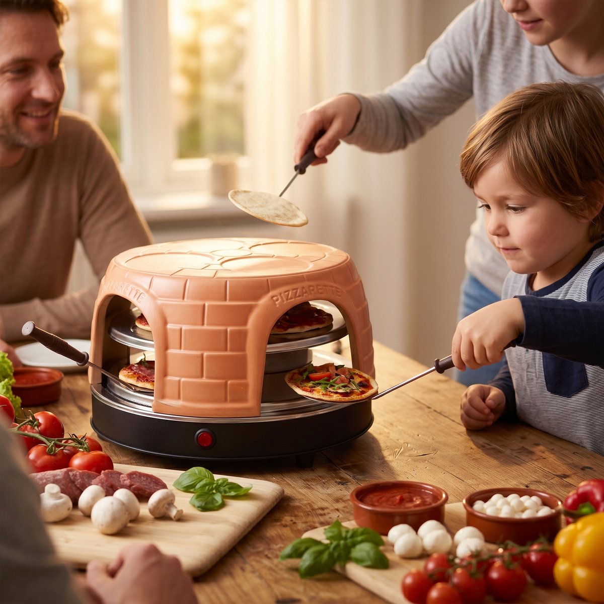 Emerio Pizzarette Origineel - 8 Persoons Pizza Oven - Handgemaakte Terracotta Koepel - 8 Geïsoleerde Bakspatels - RVS Bakplaat - Gourmetstel - PO-116124.1 1500W – foto 3